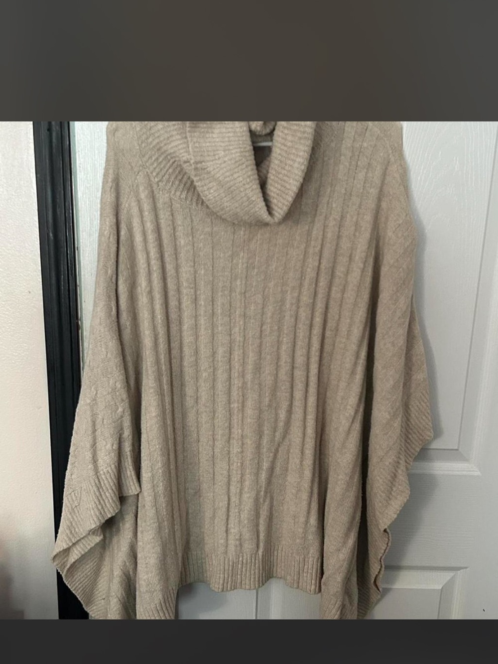 croft & barrow Beige Ribbed Cowl Neck Poncho Sweater